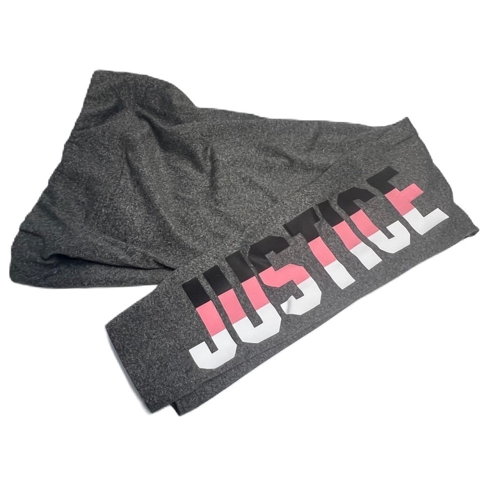 JUSTICE Active Leggings Logo Print gray Pink Sz 18